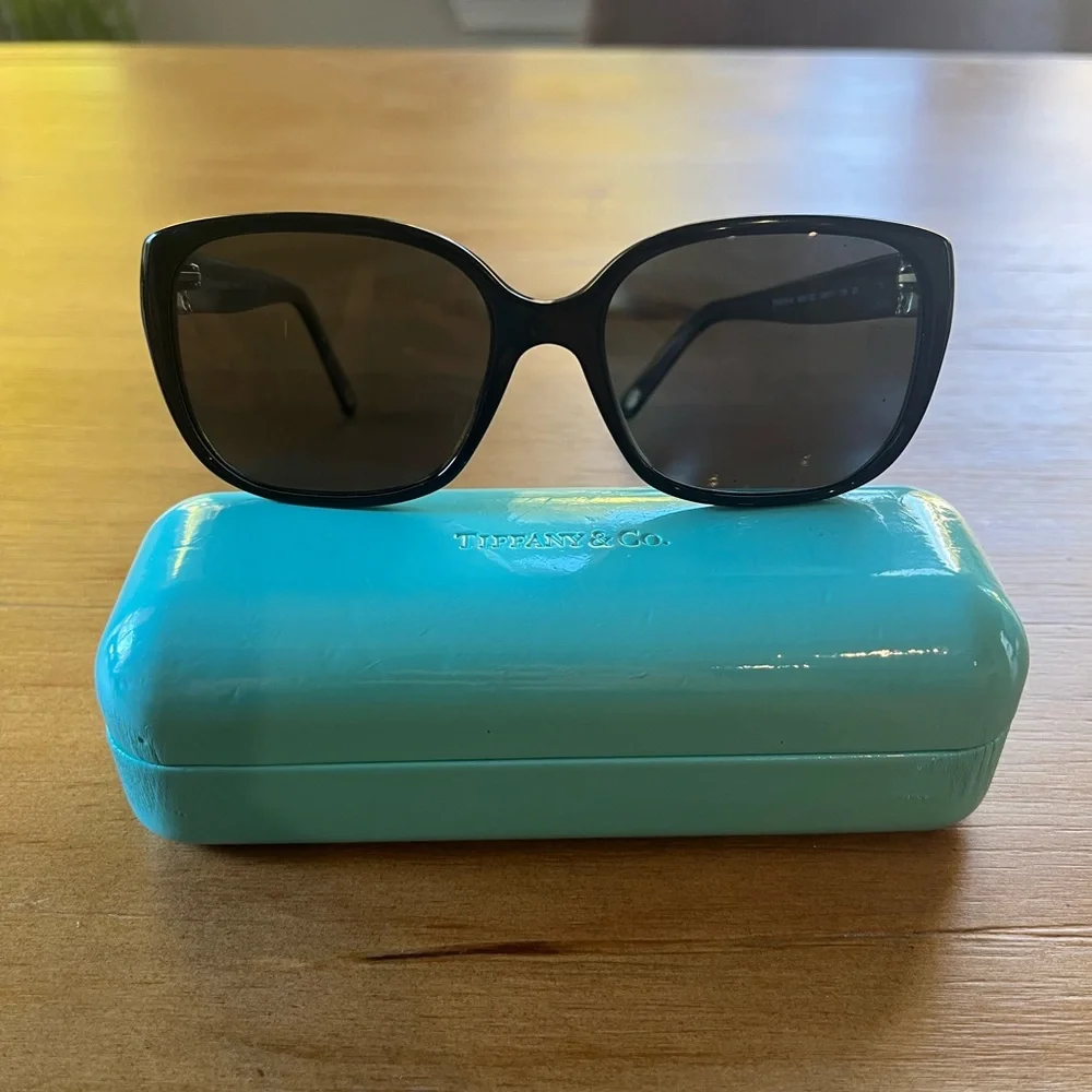 Tiffany & Co. Black Sunglasses with Blue Case - Picture 1 of 5
